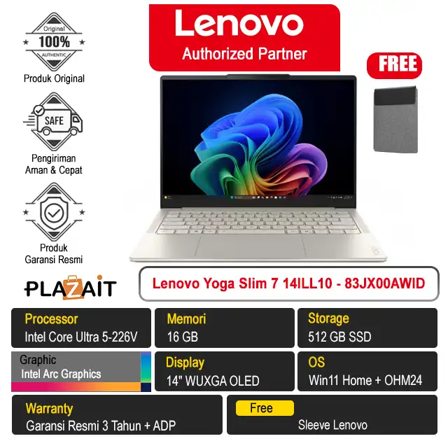 Lenovo Yoga Slim 7 14ILL10 - 83JX00AWID /Intel Core Ultra 5-226V/16GB/512GB SSD/Intel Arc Graphics/14" WUXGA OLED/Win 11 Home+OH24+M365 /Seashell/3Y
