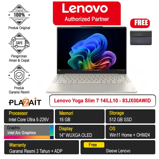 Lenovo Yoga Slim 7 14ILL10 - 83JX00AWID /Intel Core Ultra 5-226V/16GB/512GB SSD/Intel Arc Graphics/14" WUXGA OLED/Win 11 Home+OH24+M365 /Seashell/3Y