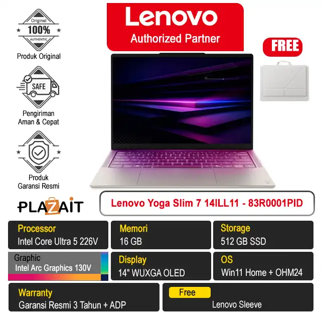 Lenovo Yoga Slim 7 14ILL11 Aura Edition - 83R0001PID /Intel Core Ultra 5 226V/16GB/512GB SSD/Intel Arc Graphics/14" WUXGA OLED/Win 11 Home+OH24+M365/Seashell/3Y