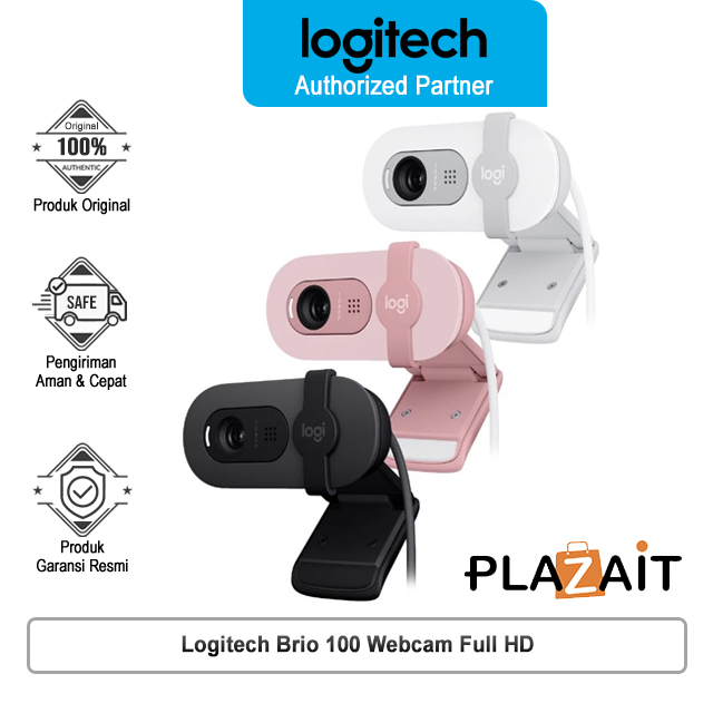 Logitech Brio 100 Webcam Full HD, Built in Mic, Auto-Light Balance, Privacy Shutter