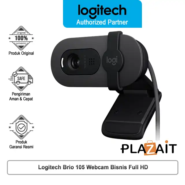 Logitech Brio 105 Webcam Bisnis Full HD, Auto-Light Balance, Privacy Shutter