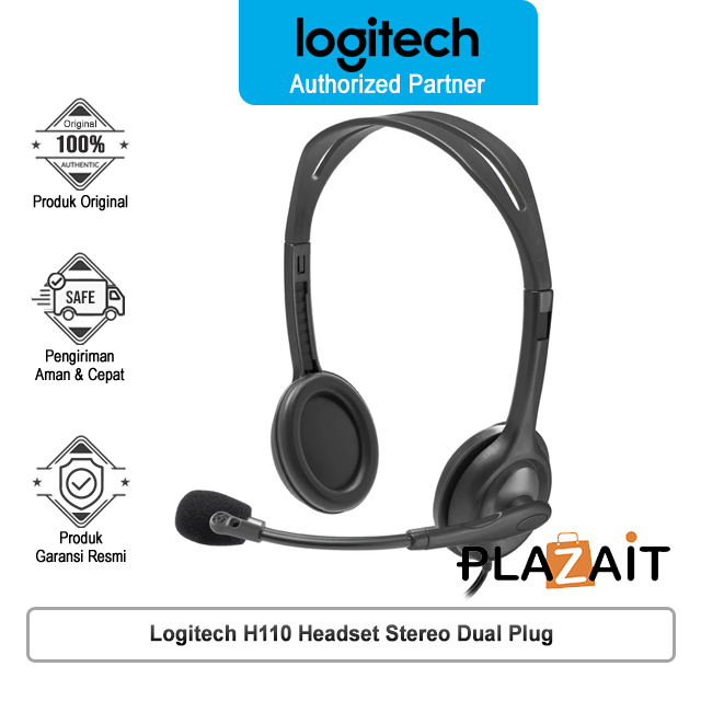 Logitech H110 Headset Stereo dengan Headband Adjustable dan Dual Plug