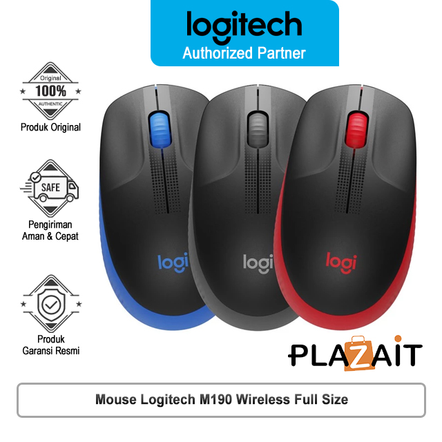 Logitech M190 Mouse Wireless Full Size untuk Windows, Mac, Chrome OS & Linux
