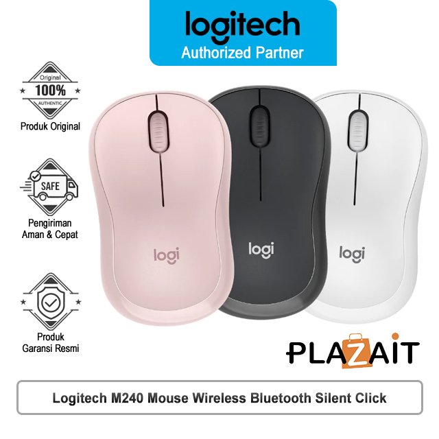 Logitech M240 Mouse Wireless Bluetooth Silent, Ringkas, Portabel, untuk Windows, macOS, ChromeOS