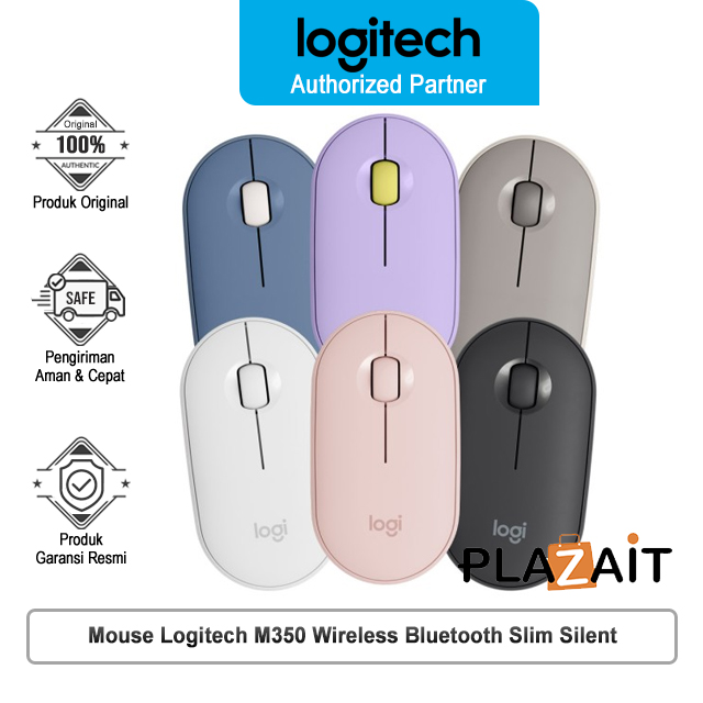 Logitech M350 Mouse Wireless Bluetooth Slim Silent Pebble