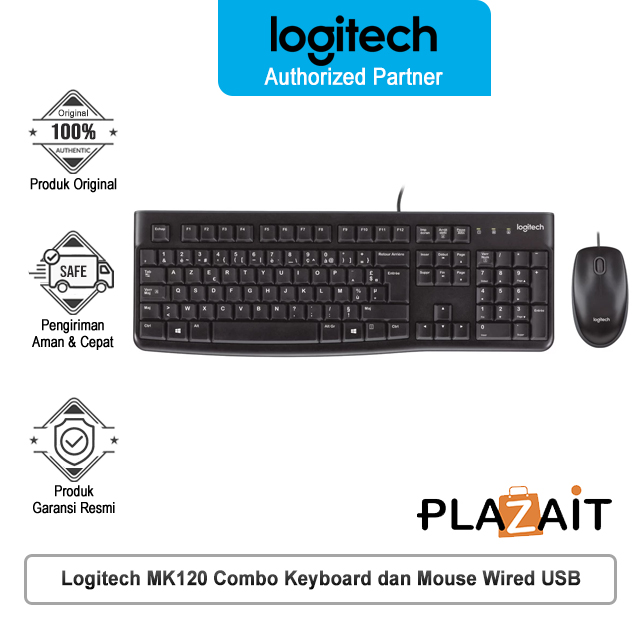 Logitech MK120 Combo Keyboard dan Mouse Wired USB Full Size