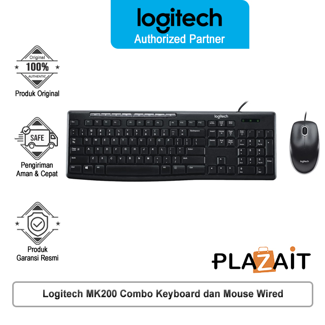 Logitech MK200 Combo Keyboard dan Mouse Antitumpahan