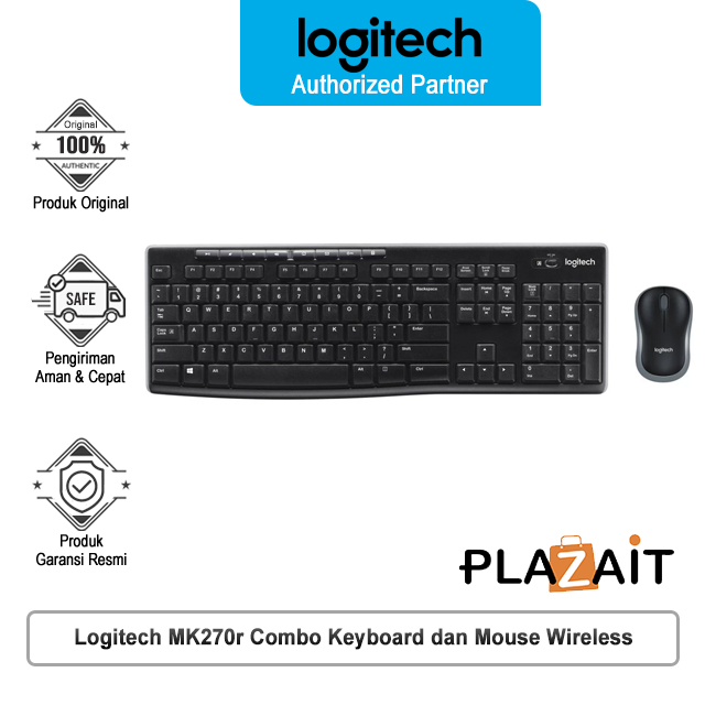 Logitech MK270r Combo Keyboard dan Mouse Wireless dengan Tombol Multimedia