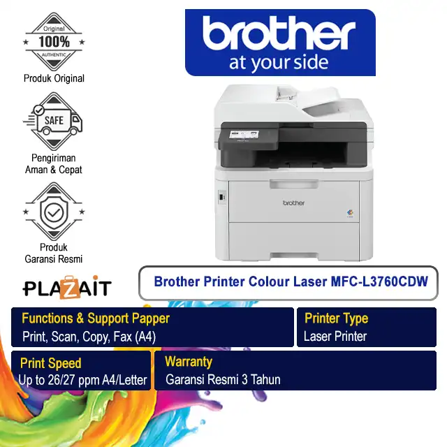Brother Printer Colour Laser MFC-L3760CDW A4 Wi-Fi - All In One ( Print, Scan, Copy, Fax)