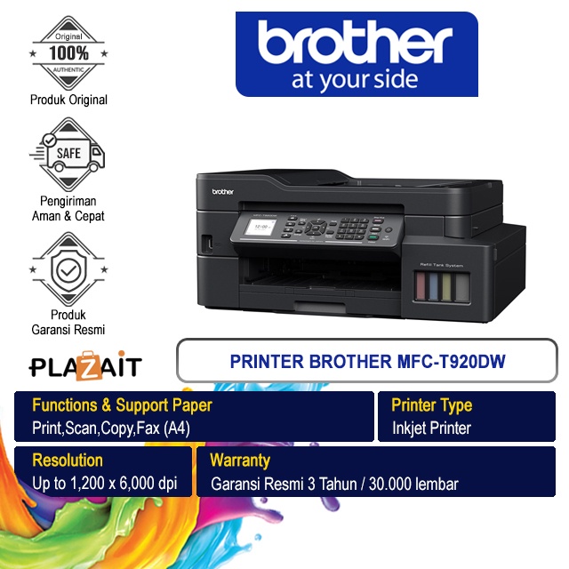 Brother Printer Ink Tank MFC-T920DW A4 WiFi - All In One (Print, Scan, Copy, Fax)