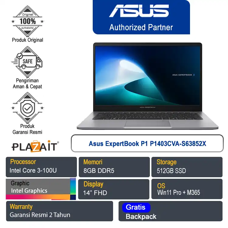 Asus ExpertBook P1 P1403CVA-S63852X /Intel Core 3-100U/8GB/512GB SSD/Intel UHD Graphics/14" FHD/Win 11 Pro+M365/Misty Grey/2Y
