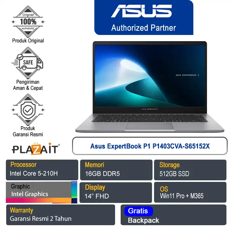 Asus ExpertBook P1 P1403CVA-S65152X /Intel Core 5-210H/16GB/512GB SSD/Intel Graphics/14" FHD/Win 11 Pro+M365/Misty Grey/2Y