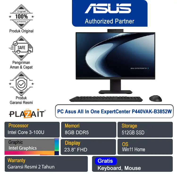 PC Asus All In One ExpertCenter P440VAK-B3852W /Intel Core 3-100U/8GB/512GB SSD/Intel Graphics/23.8" FHD/Win 11 Home/Black/2Y