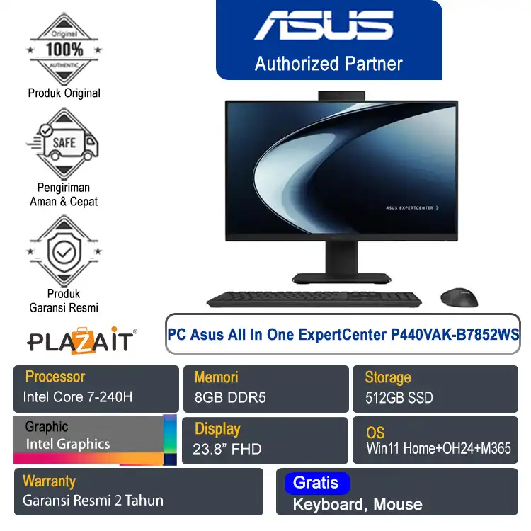 PC Asus All In One ExpertCenter P440VAK-B7852WS/Intel Core 7-240H/8GB/512GB SSD/Intel Graphics/23.8" FHD/Win 11 Home+OHS24+M365/Black/2Y