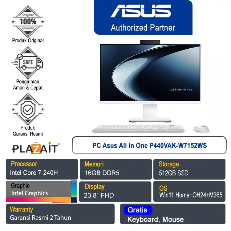 PC Asus All In One P440VAK-W7152WS /Intel Core 7-240H/16GB/512GB SSD/Intel Graphics/23.8" FHD/Win 11 Home+OH24+M365/White/2Y