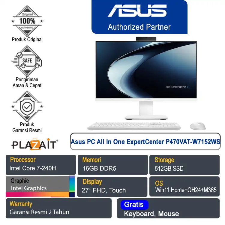 PC Asus All In One ExpertCenter P470VAT-W7152WS /Intel Core 7-240H/16GB/512GB SSD/Intel Graphics/27" FHD Touch/Win 11 Home+OH24+M365/White/2Y