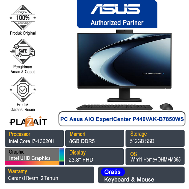 PC Asus All In One ExpertCenter P440VAK-B7850WS /Intel Core i7-13620H/8GB/512GB SSD/Intel UHD Graphics/23.8" FHD/Win 11 Home+OHM+M365/Black/2Y
