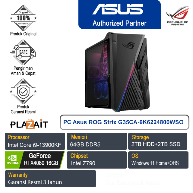 PC Asus ROG Strix G35CA-9K6224800WSO/Intel Core i9-13900KF/64GB/2TB HDD+2TB SSD/NVIDIA GeForce RTX4080 16GB/Win 11+OHS/Star Black/3Y
