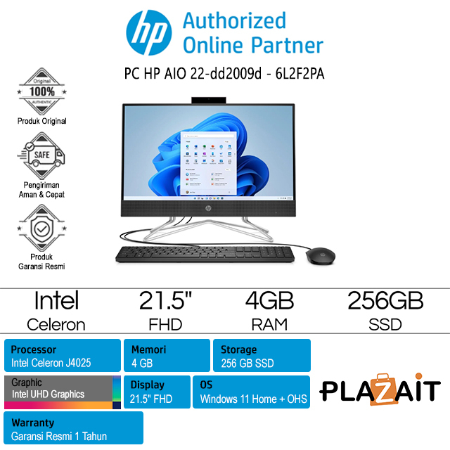 PC HP 22-dd2009d AIO - 6L2F2PA/Intel Celeron J4025/4GB/256GB SSD/Intel UHD Graphics/21,5″ FHD/Win 11 Home+OHS/Black/1Y