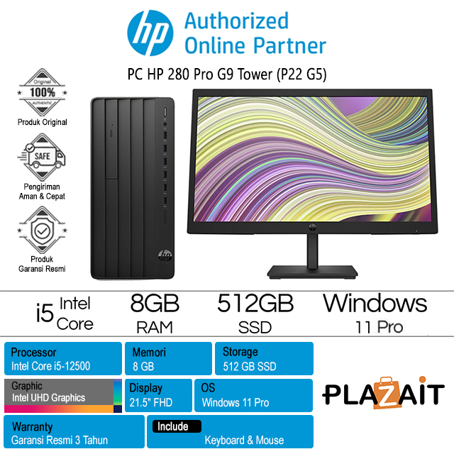 PC HP 280 Pro G9 Tower /Intel Core i5-12500/8GB/512GB SSD/Intel UHD Graphics/21.5" FHD (P22 G5)/Win 11 Pro/Black/3Y