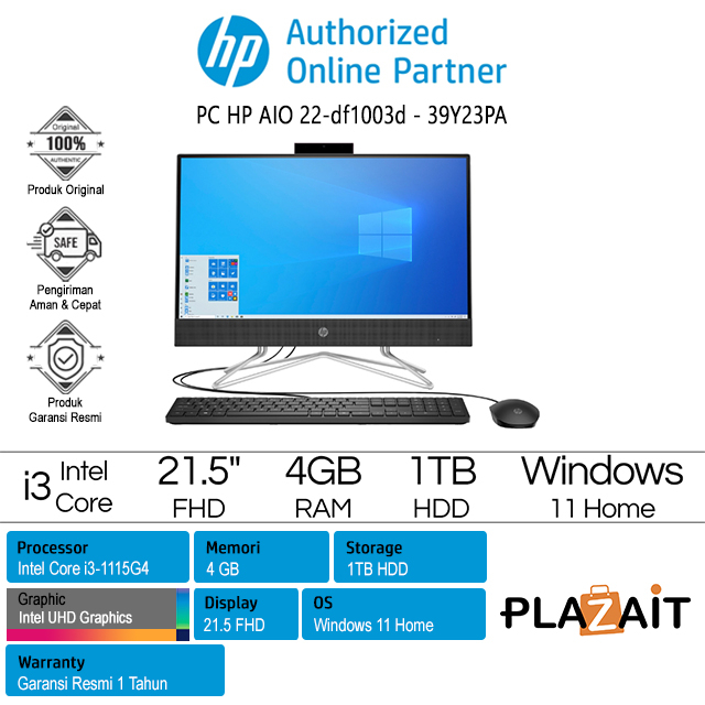 PC HP AIO 22-df1003d - 39Y23PA /Intel Core i3-1115G4/4GB/1TB HDD/Intel UHD Graphics/21.5" FHD/Win 11 Home/Black/1Y