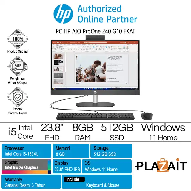 PC HP AIO ProOne 240 G10 - B91FKAT /Intel Core i5-1334U/8GB/512GB SSD/Intel Iris Xe Graphics/23.8" FHD/Win 11 Home/Black/3Y