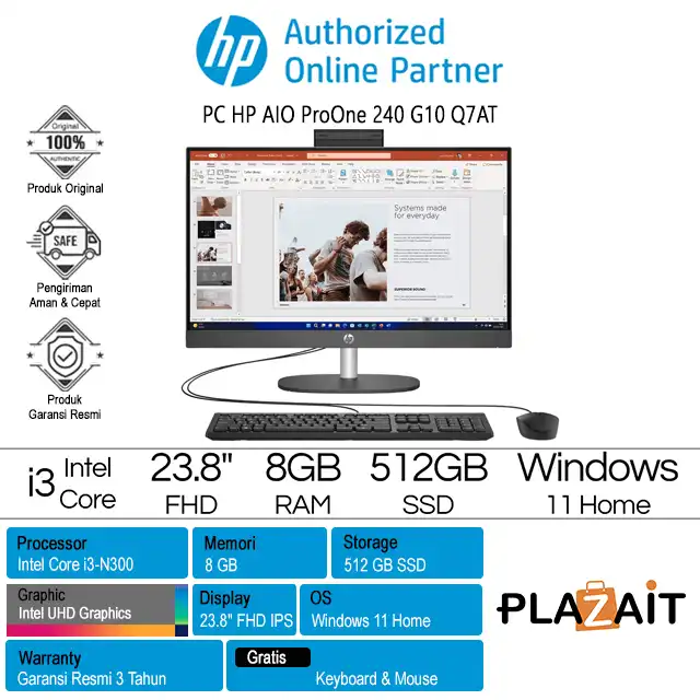 PC HP AIO ProOne 240 G10 - BD1Q7AT /Intel Core i3-N300/8GB/512GB SSD/Intel UHD Graphics/23.8" FHD/Win 11 Home/Black/3Y