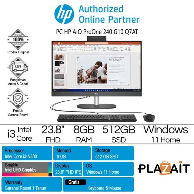 PC HP AIO ProOne 240 G10 - BD1Q7AT /Intel Core i3-N300/8GB/512GB SSD/Intel UHD Graphics/23.8" FHD/Win 11 Home/Black/1Y