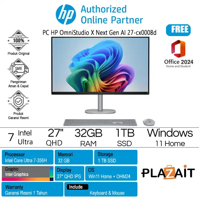 PC HP OmniStudio X Next Gen AI 27-cx0008d - D74A4PA /Intel Core Ultra 7-356H/32GB/1TB SSD/Intel Graphics/27" QHD IPS/Win 11 Home+OH24+M365/Gray/1Y
