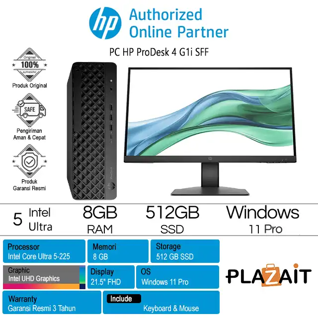 PC HP ProDesk 4 G1i SFF /Intel Core Ultra 5-225/8GB/512GB SSD/Intel UHD Graphics/Win 11 Pro/Black/3Y