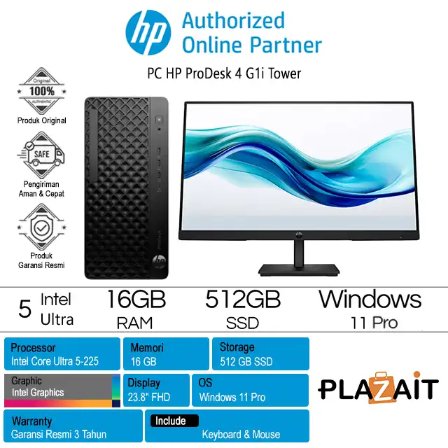 PC HP ProDesk 4 G1i Tower /Intel Core Ultra 5-225/16GB/512GB SSD/Intel Graphics/23.8" FHD/Win 11 Pro/Black/3Y