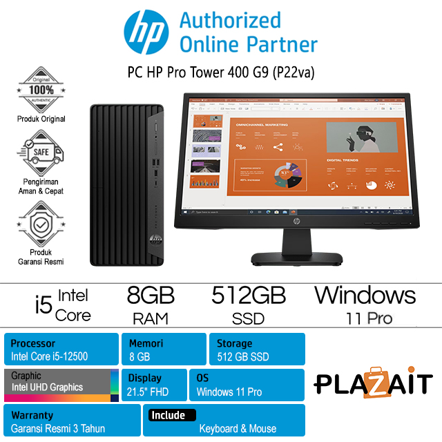 PC HP ProDesk 400 G9 Tower /Intel Core i5-12500/8GB/512GB SSD/Intel UHD Graphics/21.5" FHD (P22va)/DVDRW/Win 11 Pro/Black/3Y
