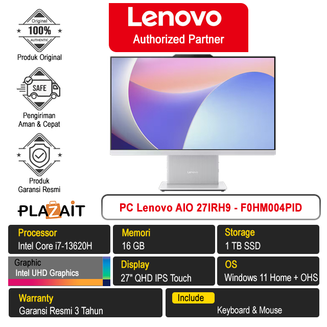 PC Lenovo AIO 27IRH9 - F0HM004PID /Intel Core i7-13620H/16GB/1TB SSD/Intel UHD Graphics/27" QHD IPS Touch/Win 11 Home+OHS 2021/Cloud Grey/3Y