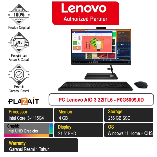 PC Lenovo AIO 3 22ITL6 - F0G5009JID /Intel Core i3-1115G4 /4GB/256GB SSD/Intel UHD Graphics/21.5″ FHD/Win11 Home+OHS/Black/1Y