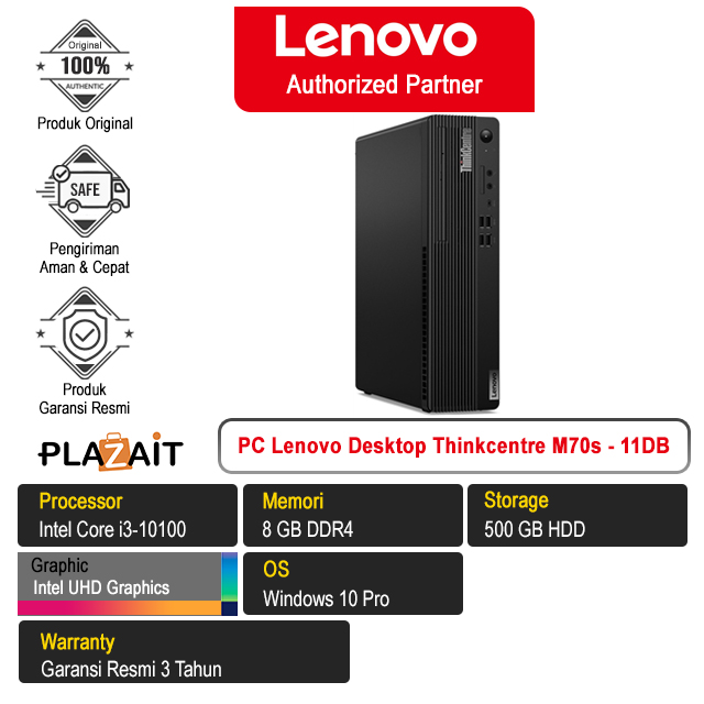 PC Lenovo Desktop ThinkCentre M70s - 11DBS6350U /Intel Core i3-10100/8GB/500GB HDD/Intel UHD Graphics/Windows 10 Pro/Black/3Y