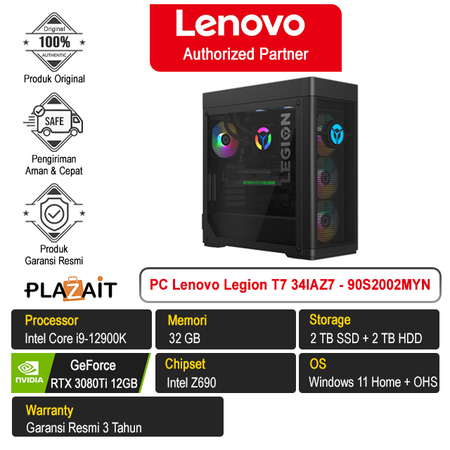 PC Lenovo Legion T7 34IAZ7 - 90S2002MYN /Intel Core i9-12900K/32GB/2TB SSD + 2TB HDD/RTX3080Ti 12GB/Win 11 Home+OHS 2021/Black/3Y