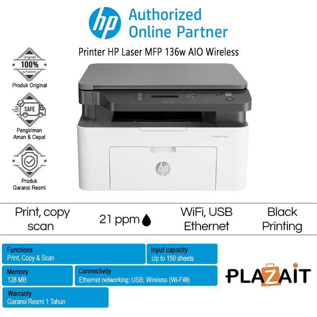 Printer HP Laser MFP 136w All-in-One Wireless