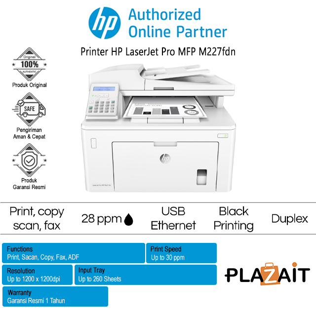 Printer HP LaserJet Pro MFP M227fdn - Print Scan Copy & Fax