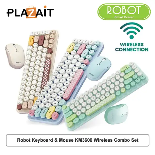 Robot Keyboard & Mouse KM3600 Wireless Combo Set 2.4G Pastel Colorful