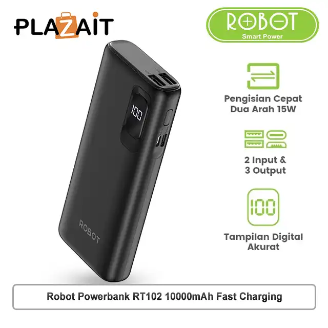 Robot Powerbank RT102 10000mAh 3 Output 15W Fast Charging