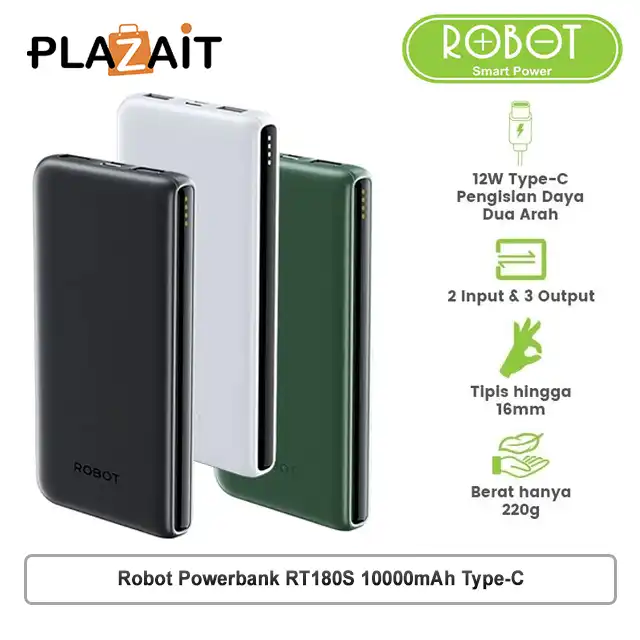 Robot Powerbank RT180S 10000mAh Dual Input Output 12W Type-C