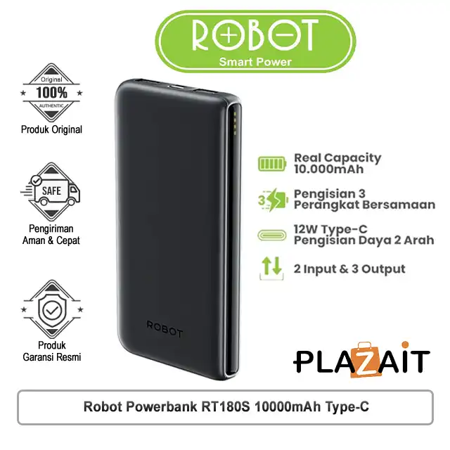 Robot Powerbank RT180S 10000mAh Dual Input Output 12W Type-C Black