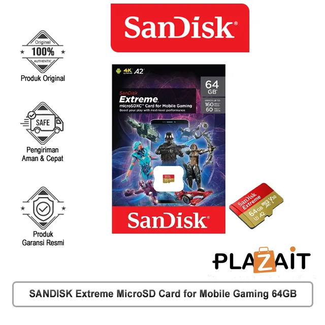 SANDISK Extreme MicroSD Card for Mobile Gaming 64GB [SDSQXA2-064G-GN6GN]