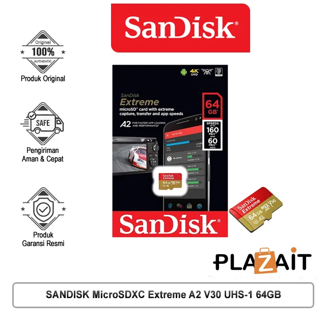 SANDISK MicroSDXC Extreme A2 V30 UHS-1 64GB [SDSQXA2-064G-GN6MN]