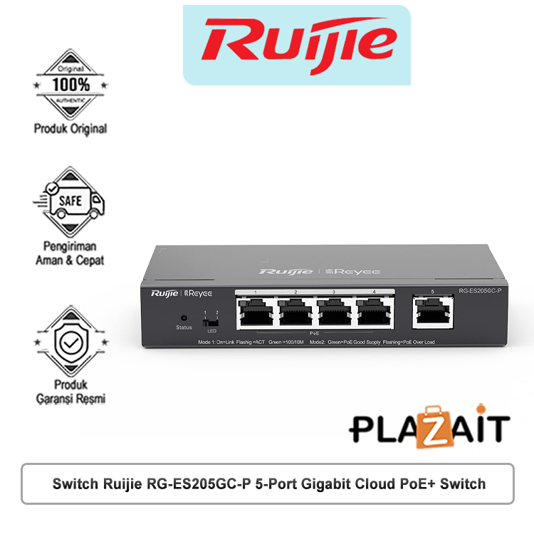 Switch Ruijie RG-ES205GC-P 5-Port Gigabit Cloud Mananged PoE+ Switch