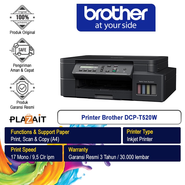 Brother Printer Ink Tank DCP-T520W A4 WiFi - All In One (Print, Scan, Copy)