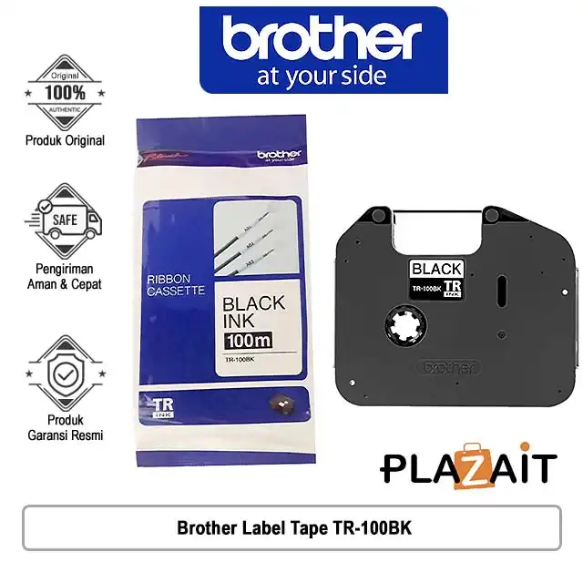 Brother Label Tape TR-100BK 12mm x 100m Black Ink Tape Ribbon
