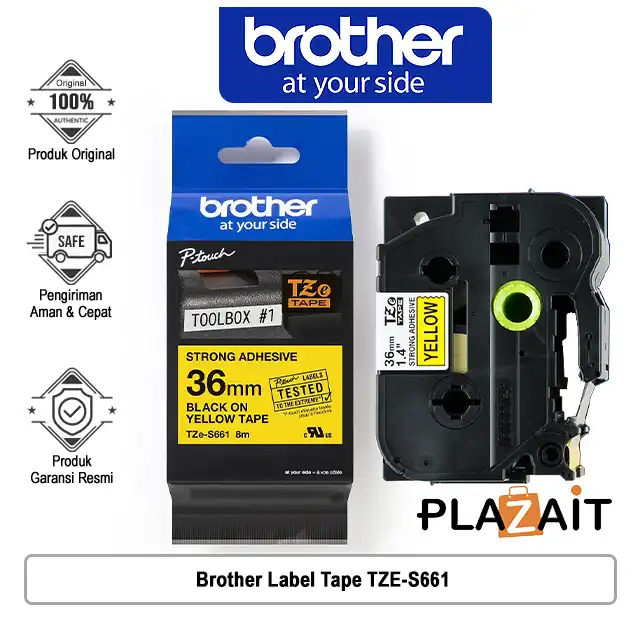 Brother Label Tape TZE-S661 36mm  Black on Yellow Extra Strength Adhesive
