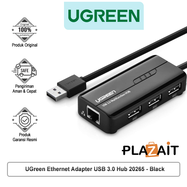 UGreen Ethernet Adapter USB 3.0 Hub 20265 - Black