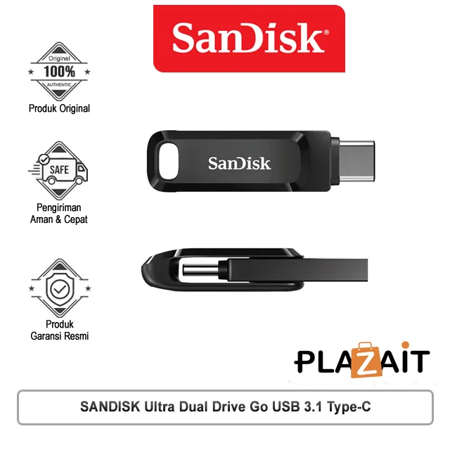 USB Flashdisk Sandisk Ultra Dual Drive Go USB Type-C OTG USB 3.1 Black